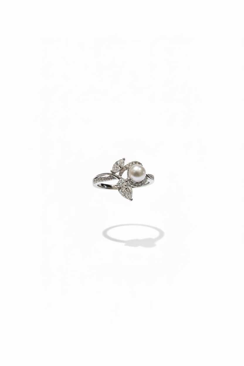 Pearl and marquise diamond ring